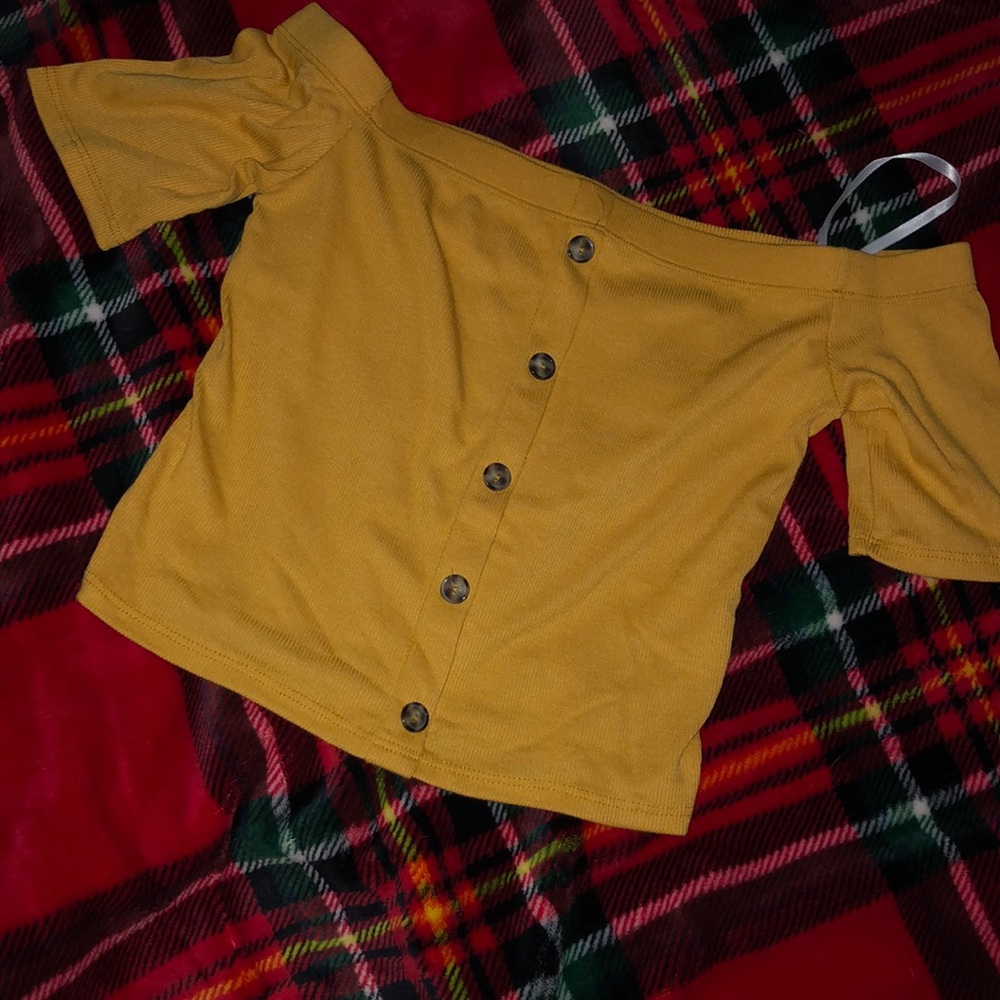 Yellow off-shoulder crop top